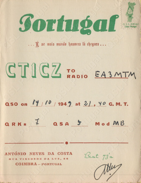 CT1 Portugal 1940-1949 – QSL Portugal